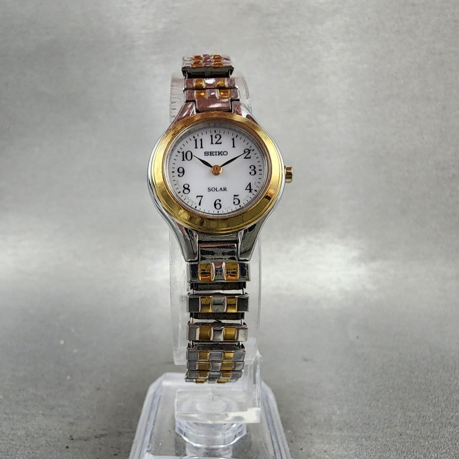 Seiko Solar Watch Women 22mm White Dial Two Tone Round V1150AG0 Runs5