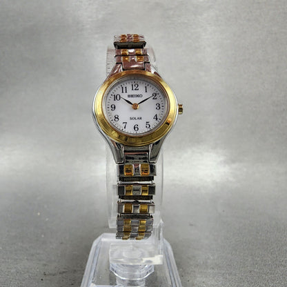Seiko Solar Watch Women 22mm White Dial Two Tone Round V1150AG0 Runs5