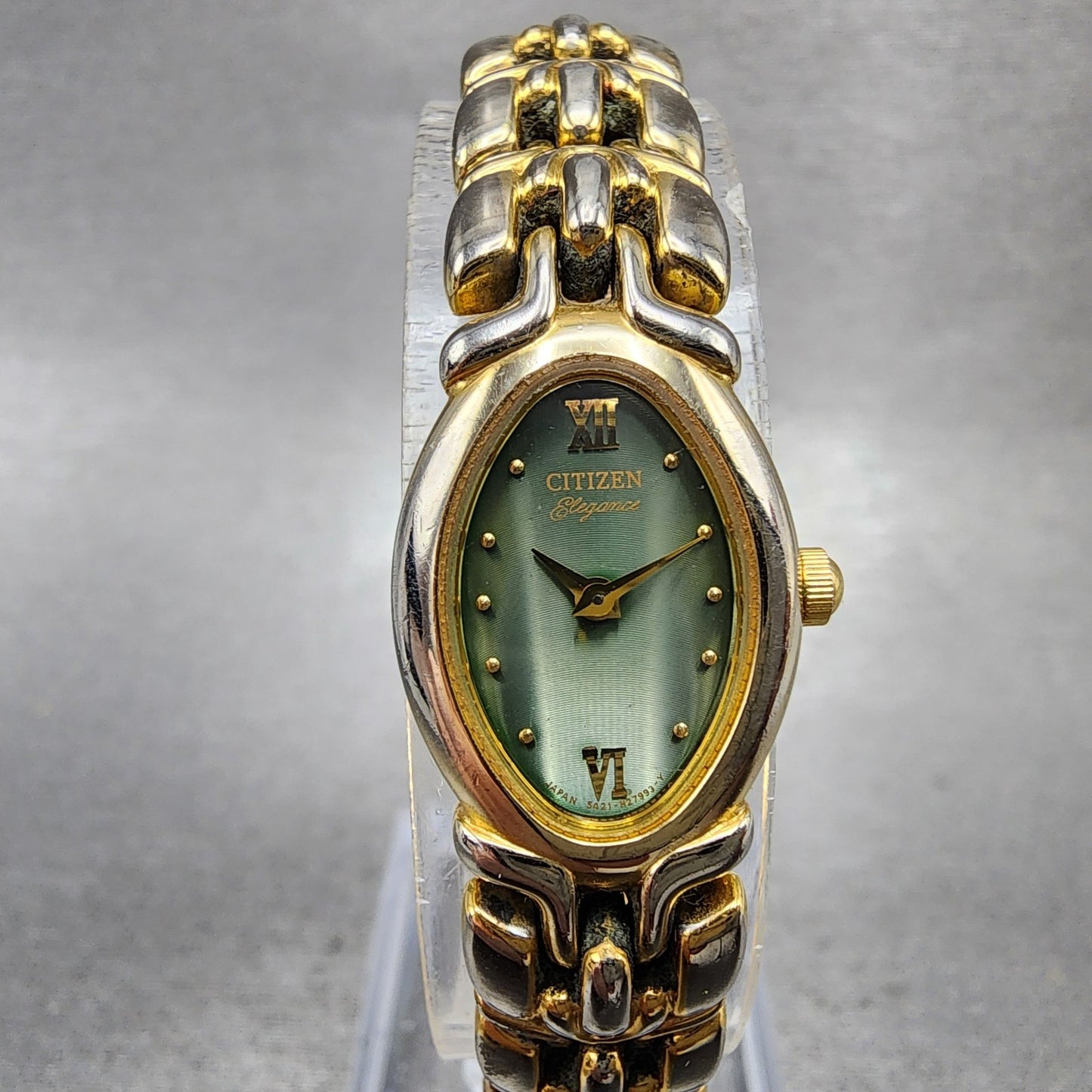 Citizen Elegance Watch Women 15mm Green Dial Two Tone 5421H16587 New Battery0