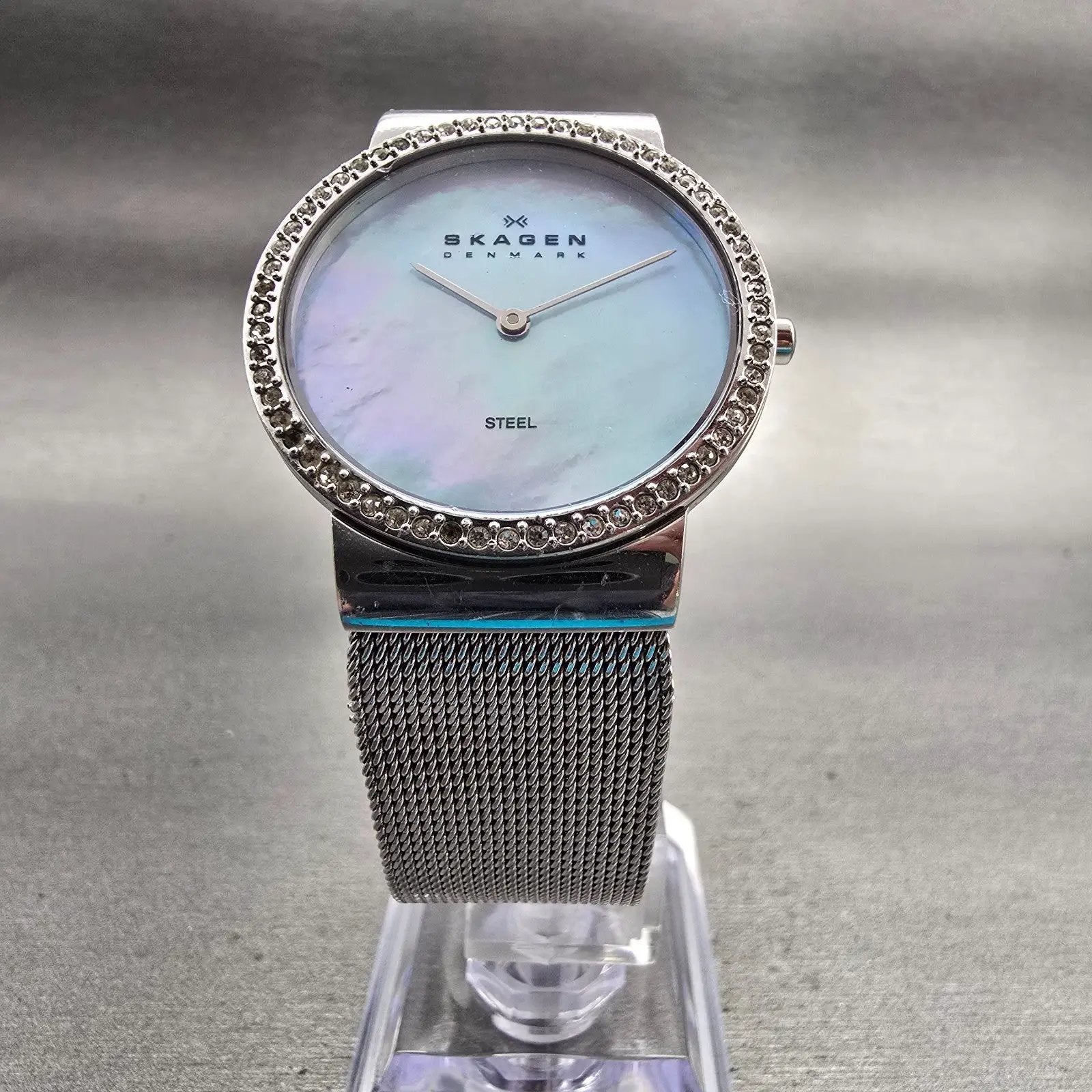 Skagen Watch Women 32mm MOP Dial Silver Tone Gemmed Round 644LSS1 New Battery5