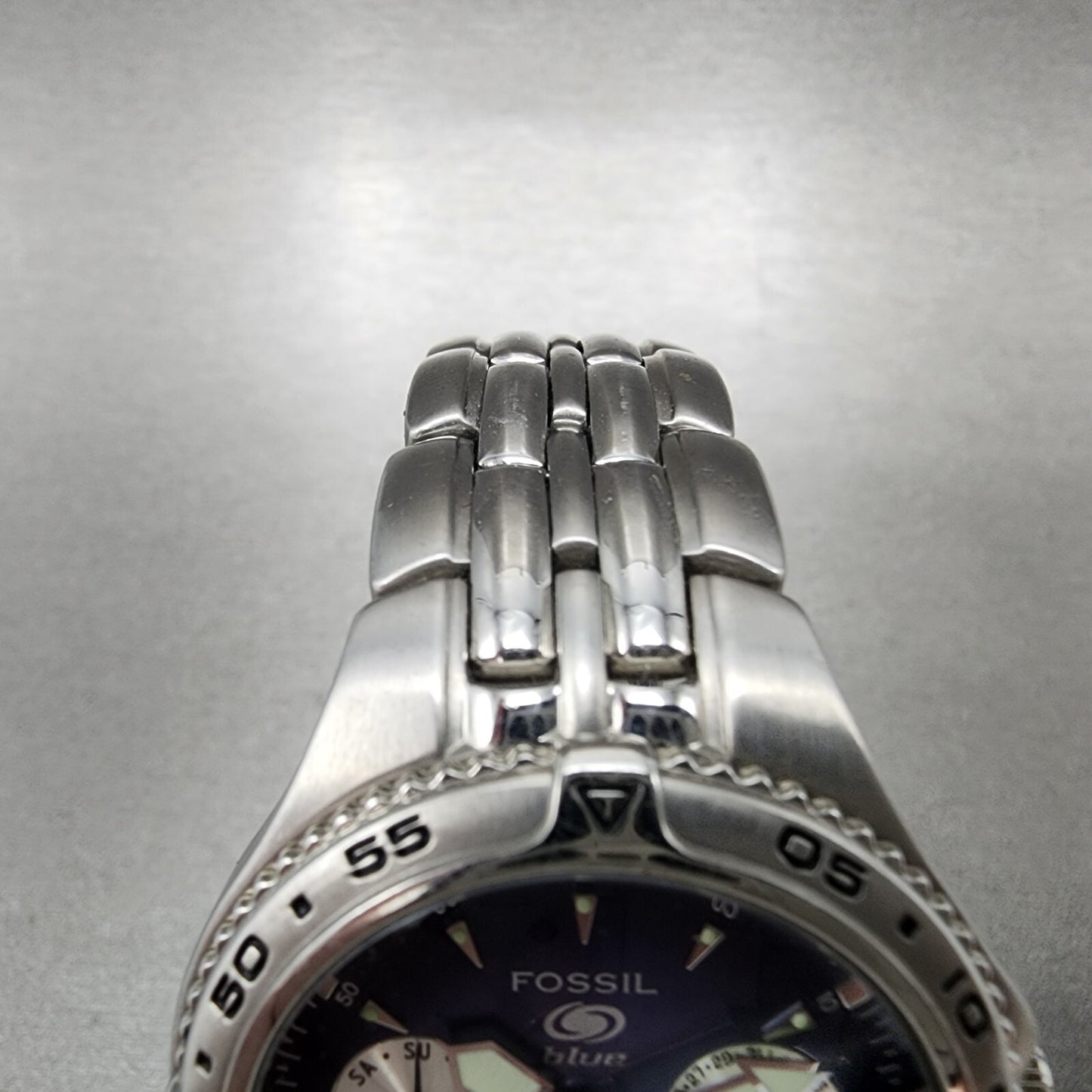 Fossil Dive Watch Women 35mm Blue Dial Steel Daydate Sun Moon Round New Battery4