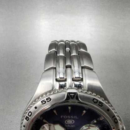 Fossil Dive Watch Women 35mm Blue Dial Steel Daydate Sun Moon Round New Battery4