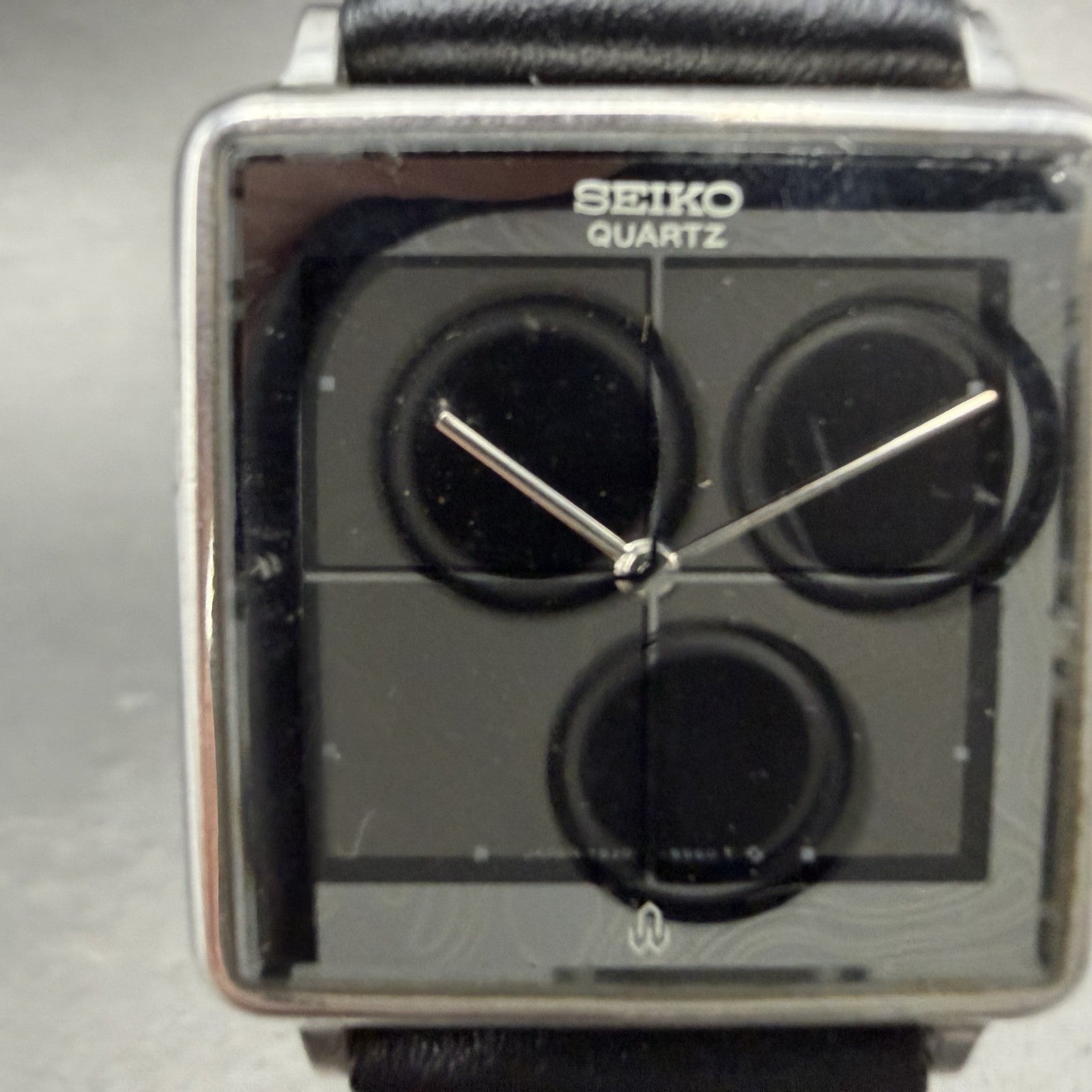 Seiko Watch Men 28mm Black Dial Silver Tone Square Vintage 7820-5410 New Battery1