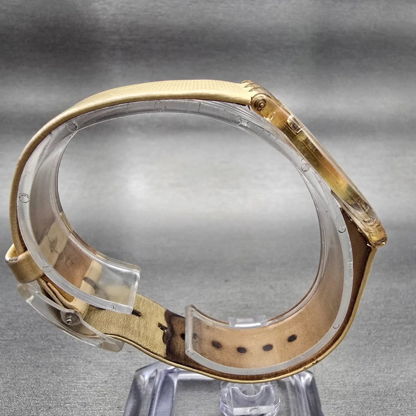 Swatch Skin THINE Watch Women Gold Dial Clear Case Round SFK155 New Battery8