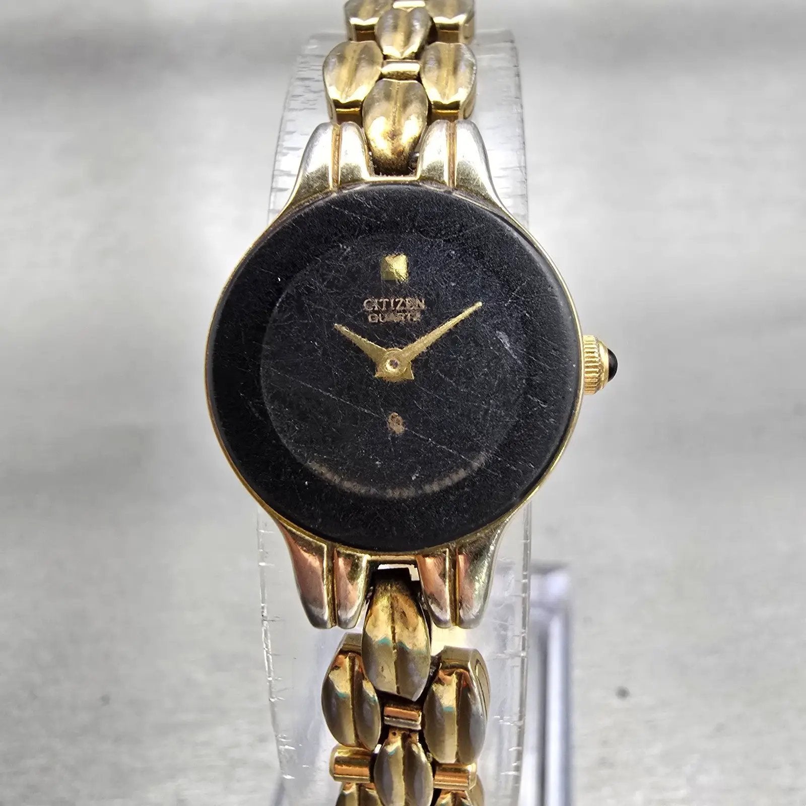 Citizen CQ Watch Women 20mm Black Dial Gold Tone Round 3220-S23306 New Battery0