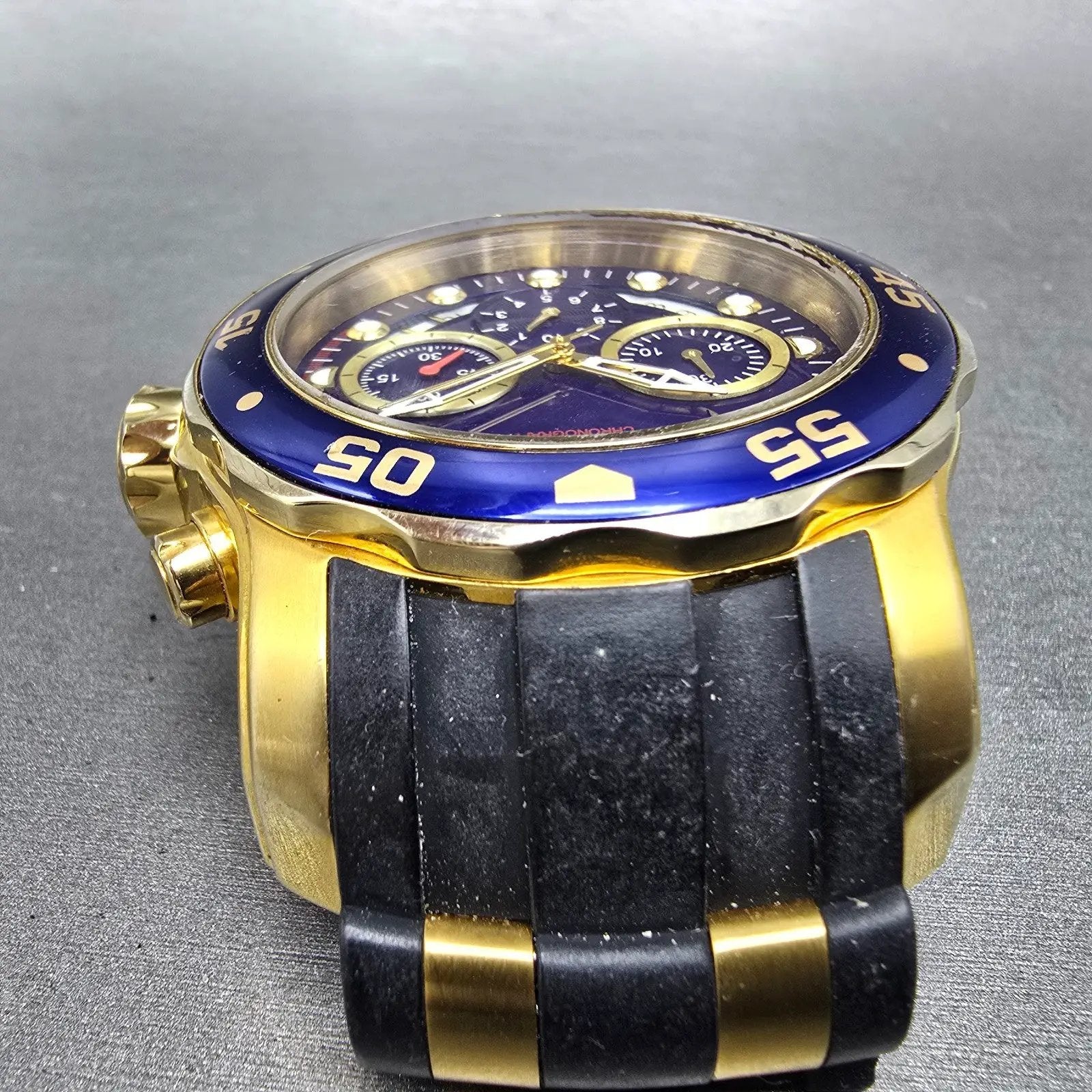 Invicta Pro Diver Chronograph Watch Men 48mm Blue Dial Gold Tone 21929 PARTS5