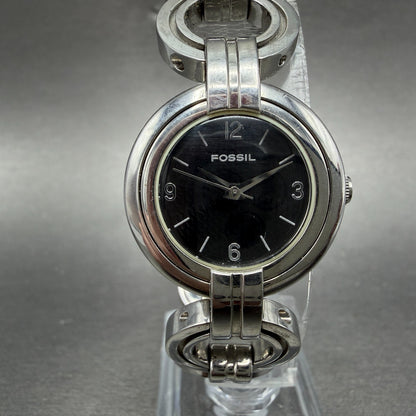 Fossil Watch Women 26mm Black Dial Silver Tone Round ES2581 New Battery0