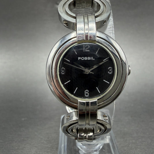 Fossil Watch Women 26mm Black Dial Silver Tone Round ES2581 New Battery0