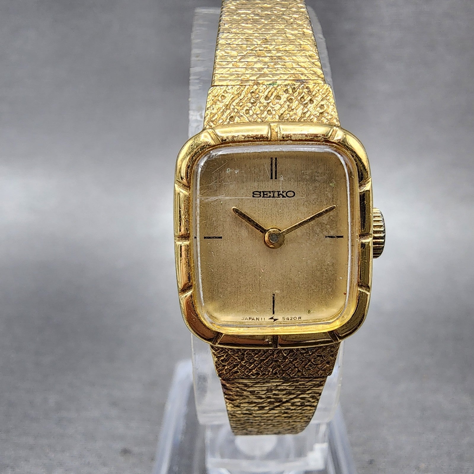 Seiko Tank Watch Women 16mm Champagne Dial Gold Tone Manual 115179 Runs0