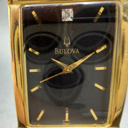 Bulova Tank Watch Men 25mm Black Dial Gold Tone Rectangle 97F61 New Battery1