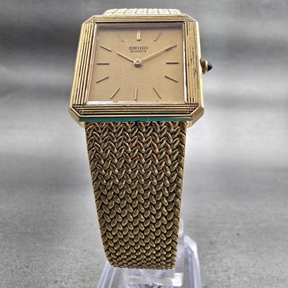 Seiko Watch Men 26mm Gold Dial Gold Tone Rectangle 6020-5339 New Battery Vintage5