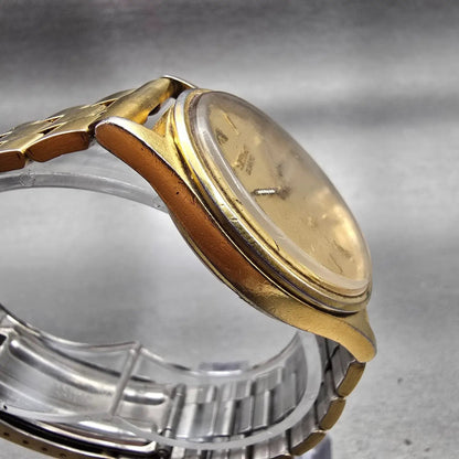 Seiko SQ Watch Men 35mm Gold Dial Gold Tone Daydate Round 5Y23-8029 New Battery3