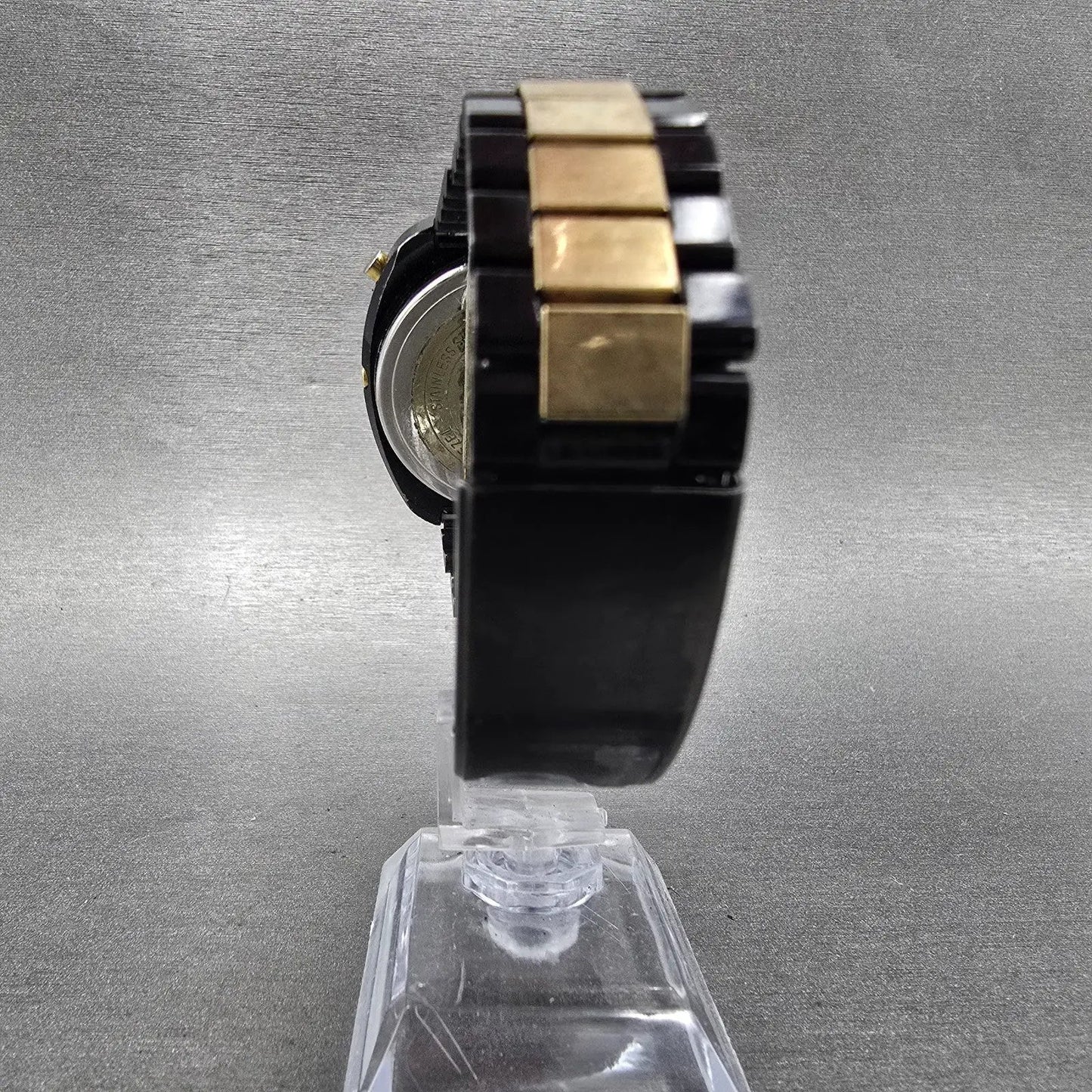 Gruen RED LED Watch Men 38mm Black Gold Tone Vintage PARTS8