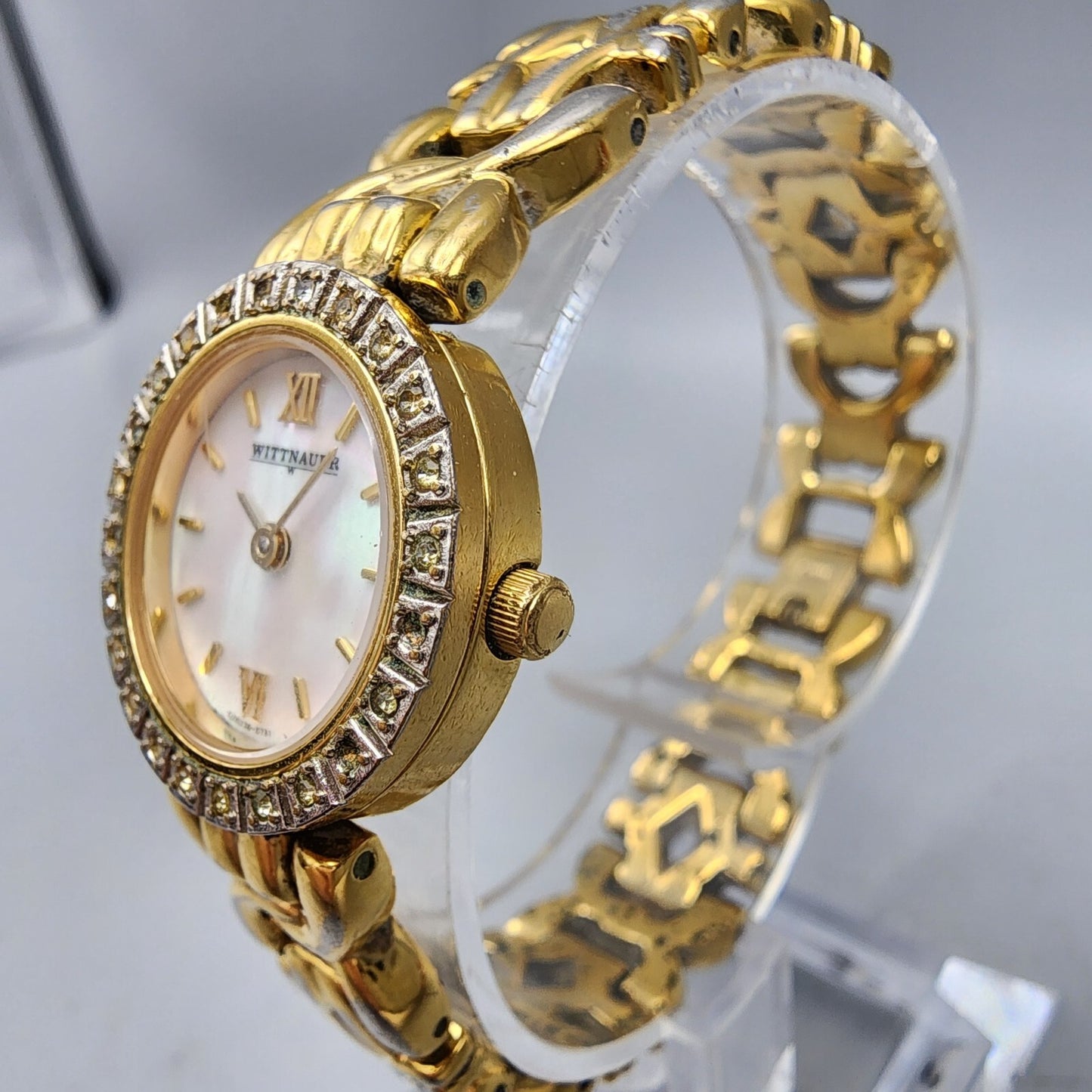 Wittnauer Watch Women Gold Tone MOP Dial Crystal Bezel 22mm CZ8230-0751 PARTS
