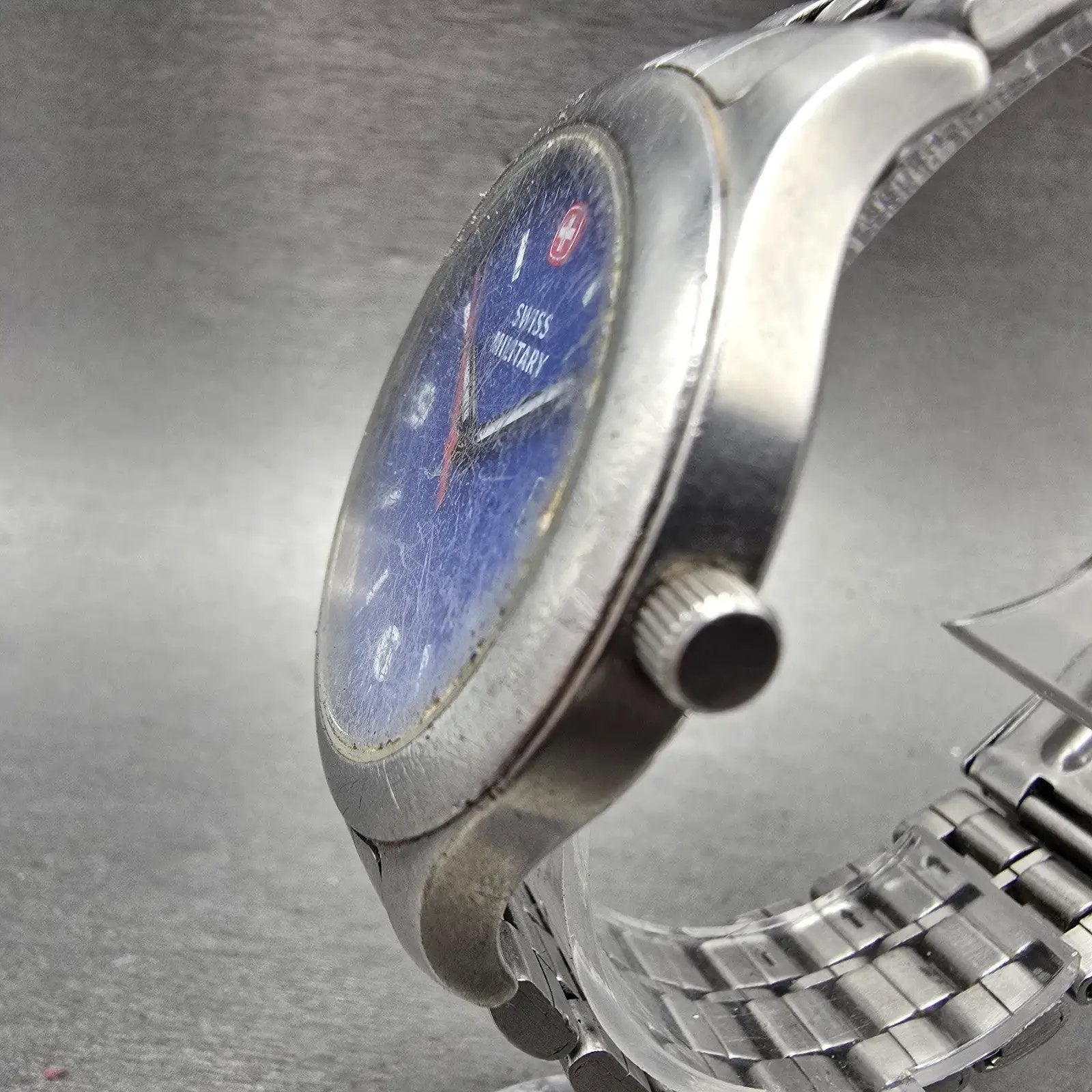 Wenger Swiss Military Watch Men 39mm Blue Dial Silver Tone Date 095.1535 New Bat2