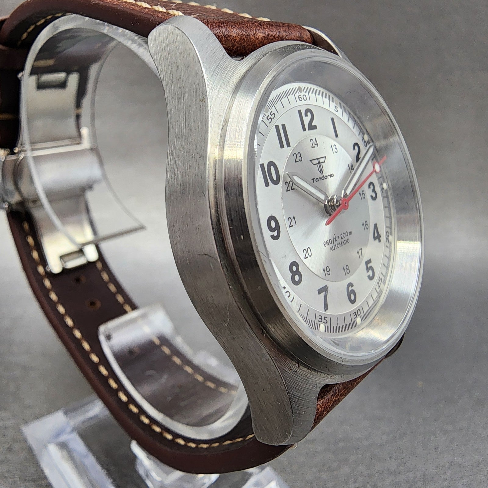 Tandorio Pilot Watch Men 36mm Silver Dial Silver Tone Round Automatic Runs3