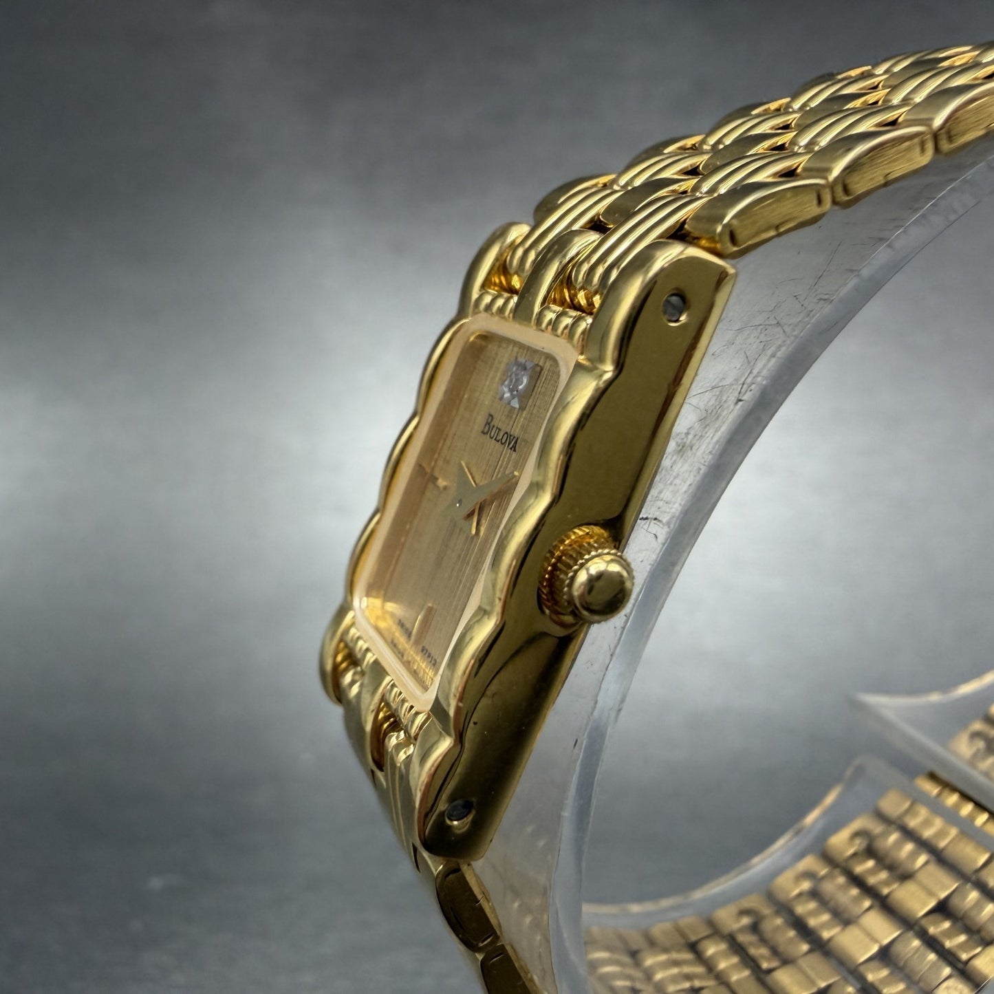 Bulova Tank Watch Women 14mm Champagne Dial Gold Tone 97P13 New Battery ABC2