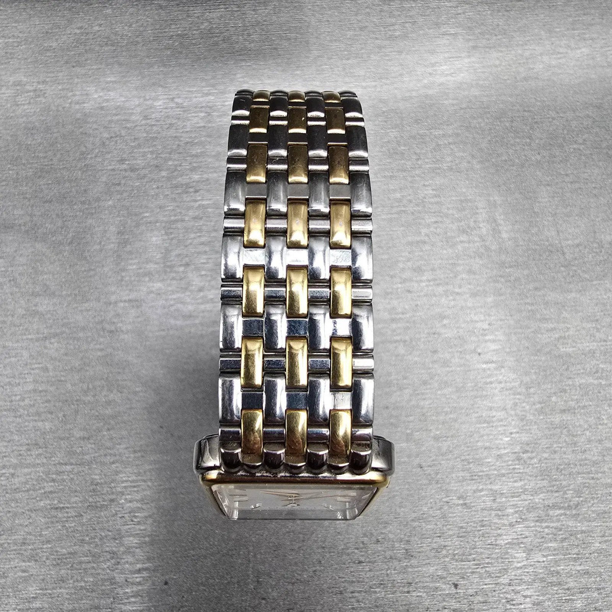 Seiko Tank Watch Men 26mm White Dial Two Tone Date Rectangle 7N22-5A10 New Batt4