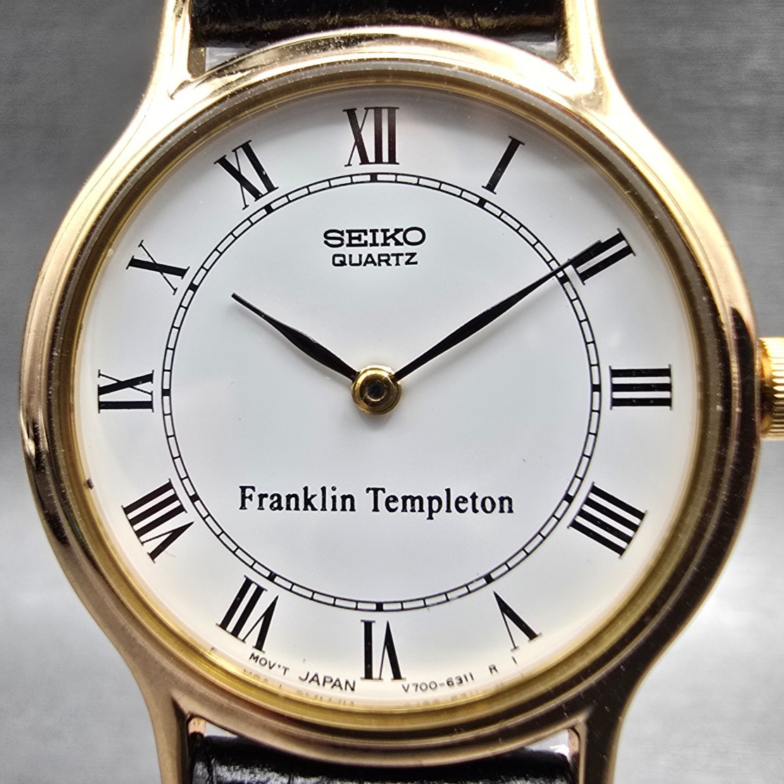 Seiko Watch Women 25mm White Dial Gold Tone Round V700-6091 New Battery VTG JP1