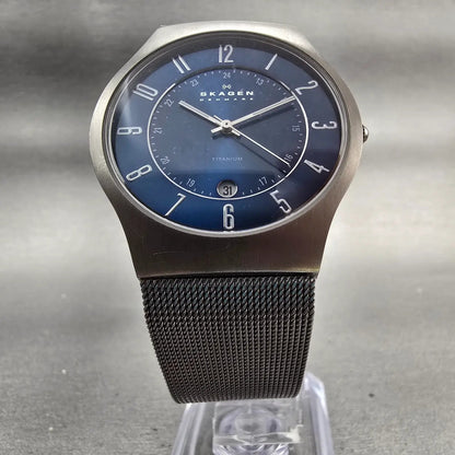 Skagen Watch Men 37mm Blue Dial Titanium Date Round 233XLTTN New Battery5