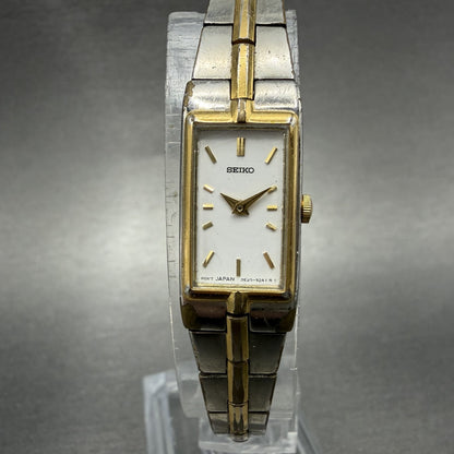 Seiko Watch Women 13mm White Dial Two Tone Rectangle 2E20-7479 New Batt C3210