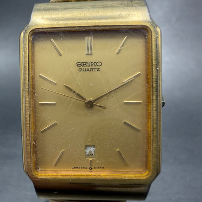 Seiko Tank Watch Men 26mm Champagne Dial Gold Tone Date Rectangle 5Y32-5129 PART2