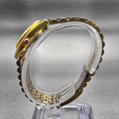 Seiko Watch Women 24mm Gold Dial Gold Tone Daydate Round 7N83-0041 New Battery V6