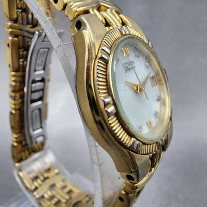 Citizen Elegance Watch Women 25mm MOP Dial Gold Tone Date Round New Battery3