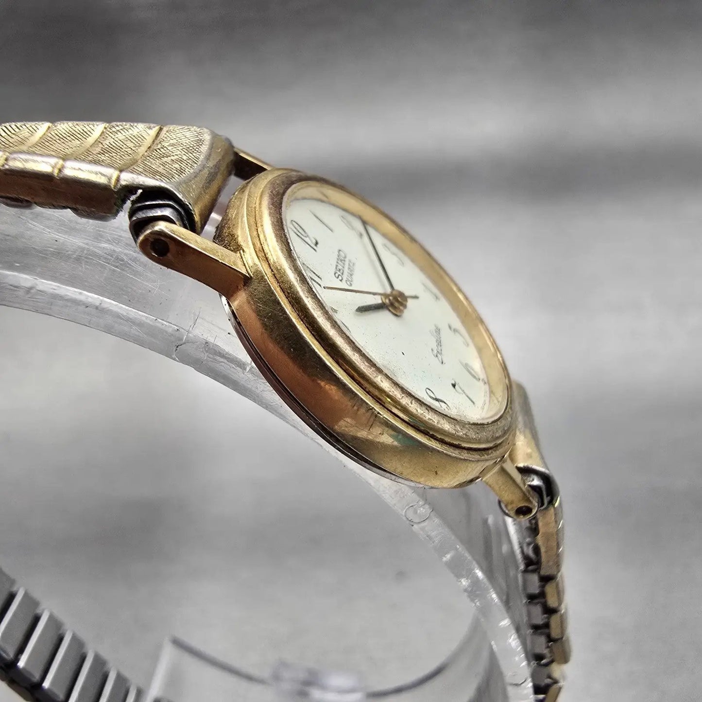 Seiko Exceline Watch Women 22mm Ivory Dial Gold Tone Round 7321-0070 New Battery3