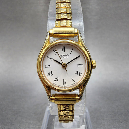Seiko Watch Women 20mm White Dial Gold Tone Round 2y010a10 New Battery0