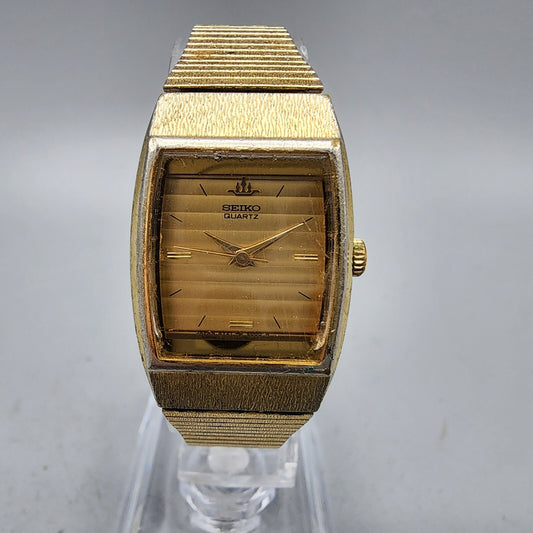 VTG Seiko Watch Women 20mm Gold Dial Gold Tone 8Y21-5000 Tonneau New Battery