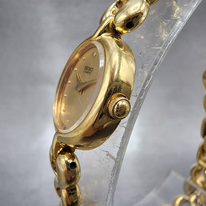 Seiko Watch Women 17mm Champagne Dial Gold Tone Oval 1n005a00 New Battery2