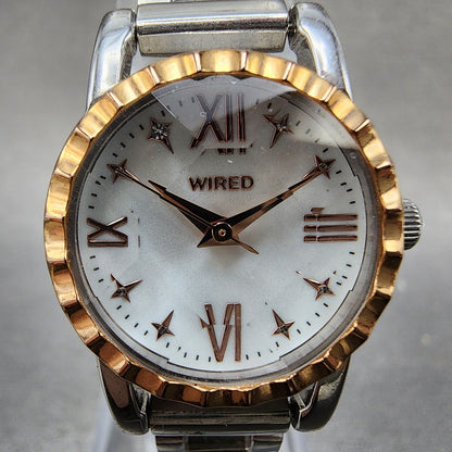Seiko Wired Watch Women 22mm White Dial Two Tone Round VJ21KJ70 New Battery1
