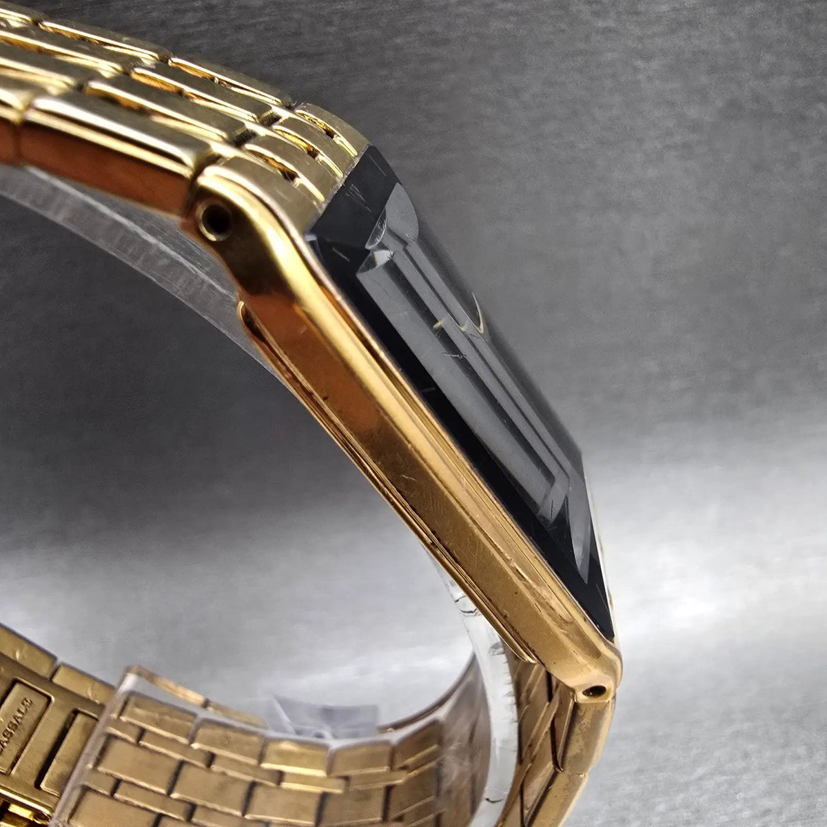 Seiko Lassale Tank Watch Men 22mm Black Dial Gold Rectangle 5E20-5009 New Batt3