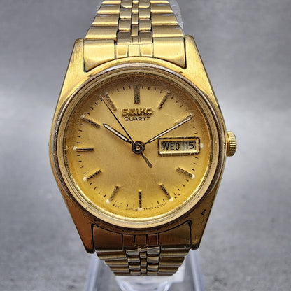 Seiko Watch Women 24mm Champagne Dial Gold Tone Daydate 7n830011 New Battery0