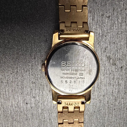 Seiko Watch Women 19mm Black Dial Gold Tone Round 1N01-0GD0 New Battery Vintaget10