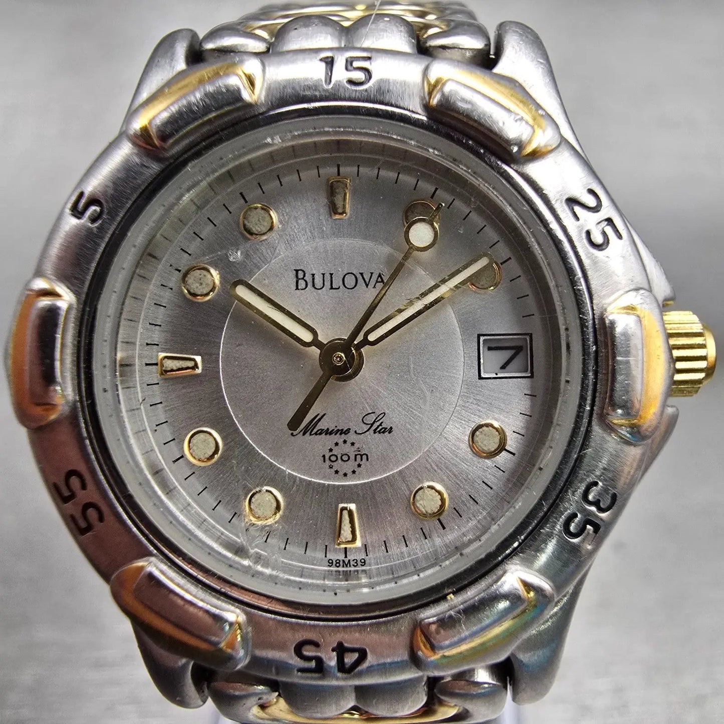 Bulova Marine Star Watch Women 27mm Silver Dial Two Tone Date 98M39 New Battery1