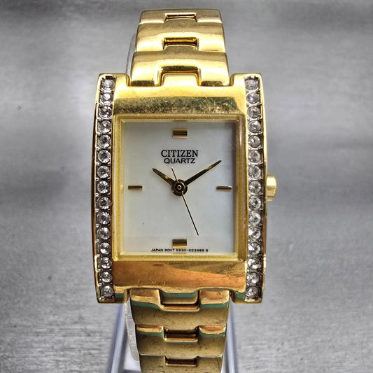 Citizen Watch Women 20mm MOP Dial Gold Tone Gemmed 5930-S99043 New Battery0