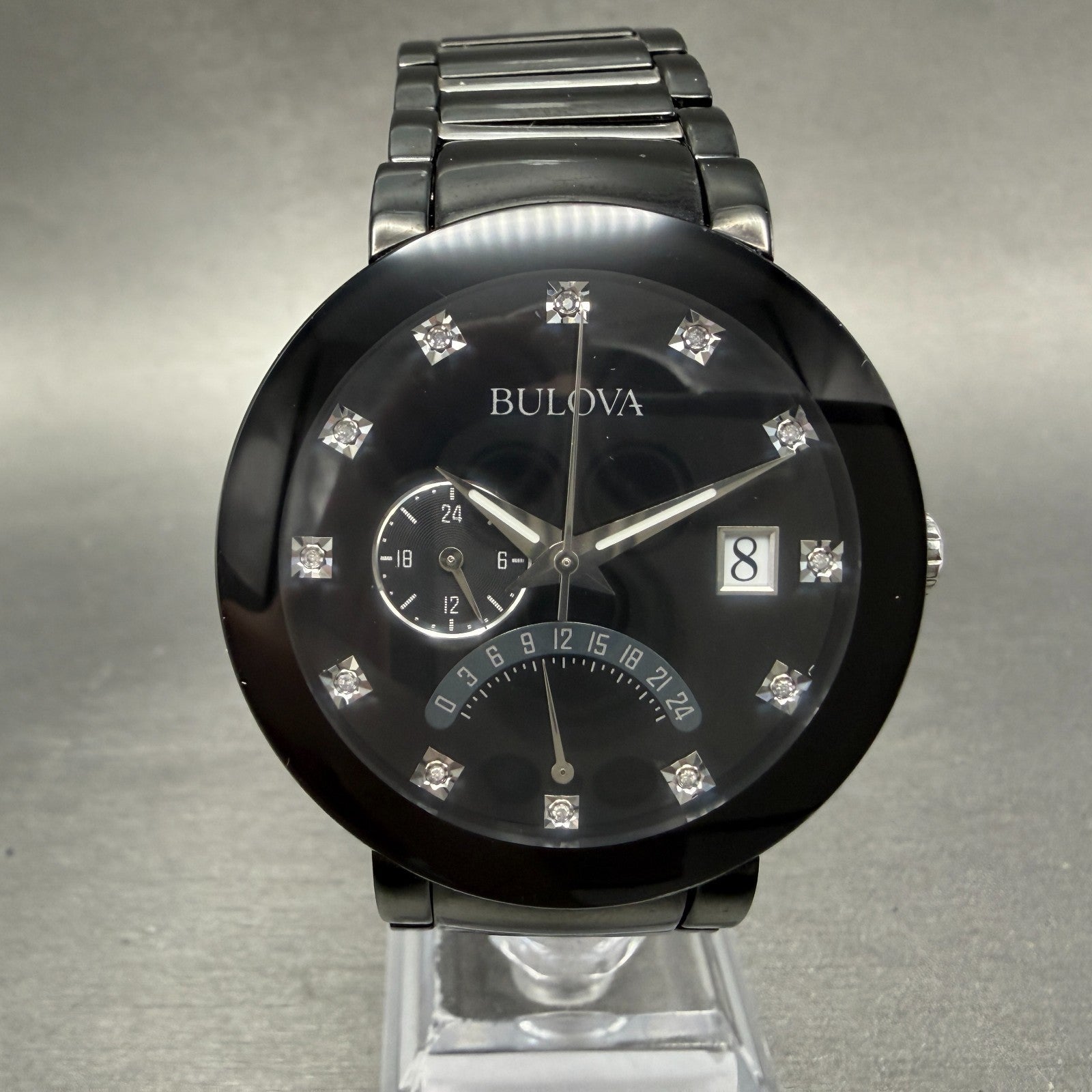 Bulova Watch Men 40mm Black Dial Black Tone Date Round 98D109 New Battery0