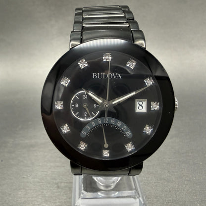 Bulova Watch Men 40mm Black Dial Black Tone Date Round 98D109 New Battery0