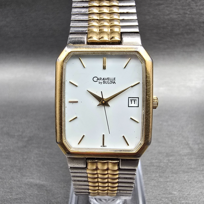 Bulova Caravelle Tank Watch Men 26mm White Dial Two Tone Date 40B51 New Battery20