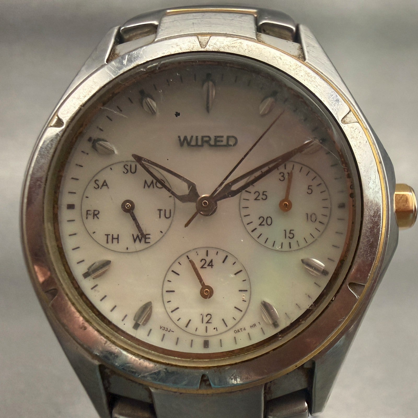 Seiko Wired Watch Men 33mm White Dial Two Tone Daydate Round V33J-0AH0 New Batt1