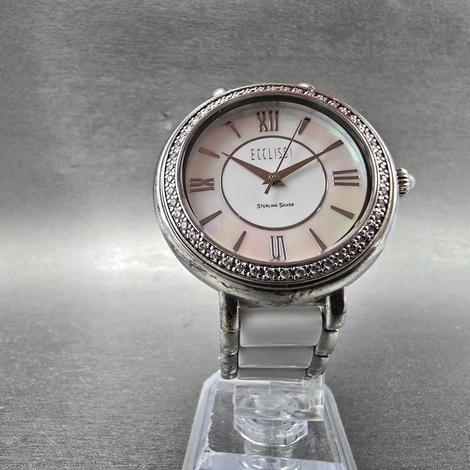 Ecclissi Sterling Silver Watch Women 37mm MOP Dial  Steel Ceramic Round New Batt5
