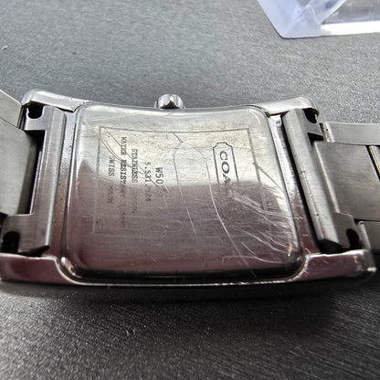 Coach Tank Watch Men 25mm Silver Dial Silver Tone Rectangle W502B PARTS10