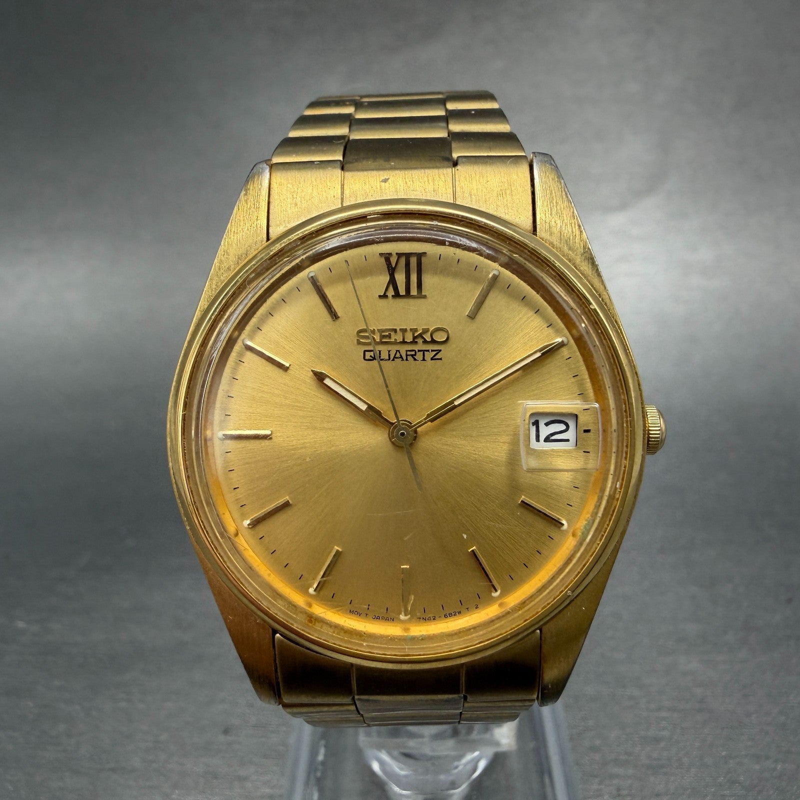 Seiko Watch Men 33mm Champagne Dial Gold Tone Date Round 7n42-6a60 New Battery 40