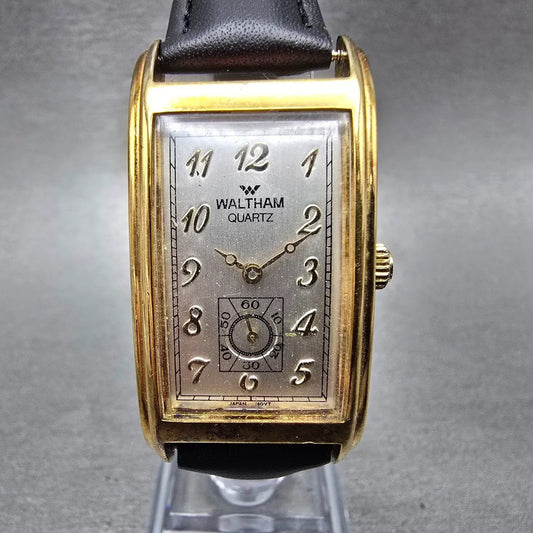 Waltham Tank Watch Men 22mm Silver Dial Gold Tone Rectangle New Battery VTG0