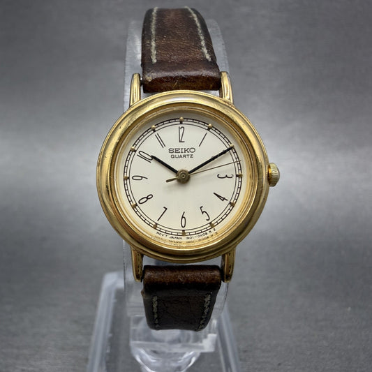 Seiko Watch Women 21mm Cream Dial Gold Tone Round 1N01-0E29 New Battery A0
