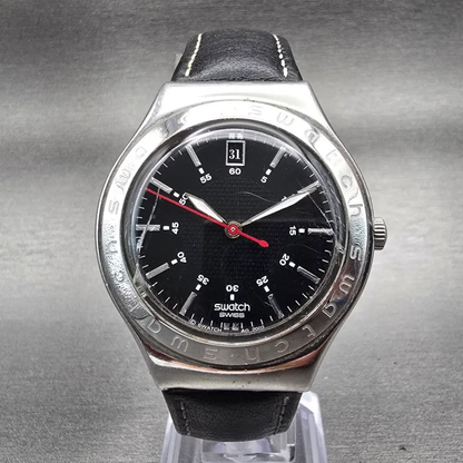 Swatch Irony Twirl Watch Men 37mm Black Dial Silver Tone Date YGS428C New Batt0