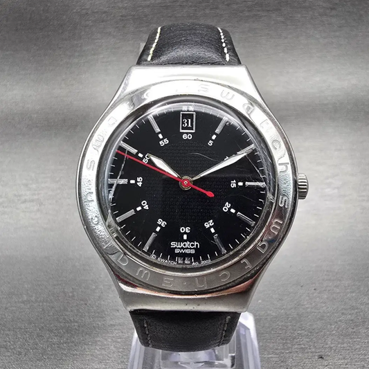 Swatch Irony Twirl Watch Men 37mm Black Dial Silver Tone Date YGS428C New Batt0