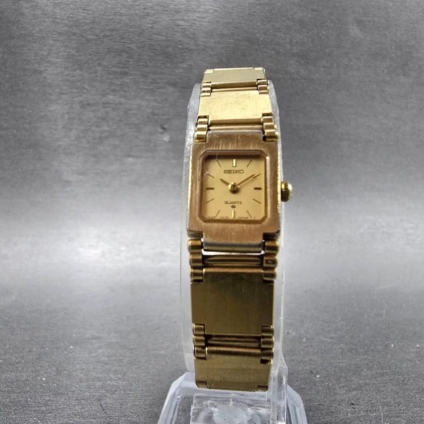 Seiko Watch Women 13mm Champagne Dial Gold Tone Square 1E20-5200 New Battery VTG5
